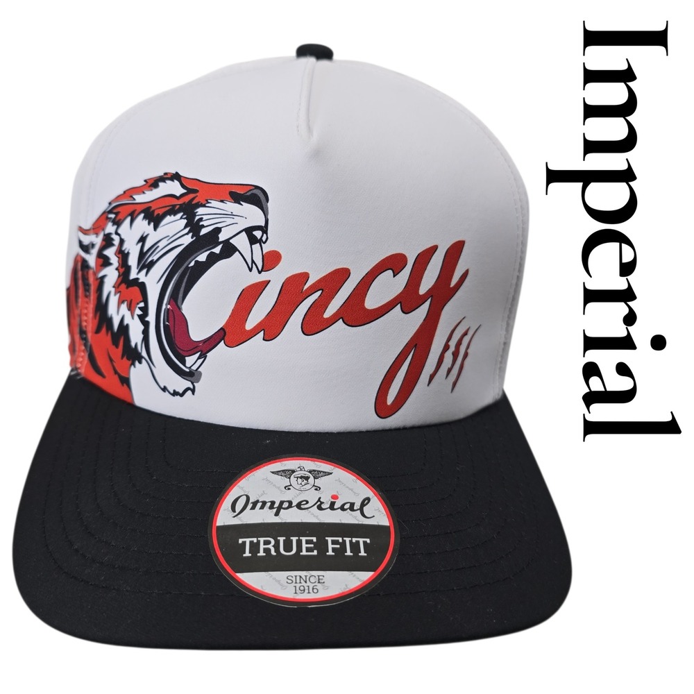 Imperial Cincy Tiger Graphic Snapback Hat White True Fit Cap U10596-AJW